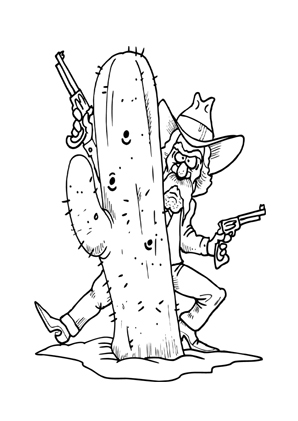 Ausmalbilder Cowboy hinterm Kaktus  Cowboys Malvorlagen