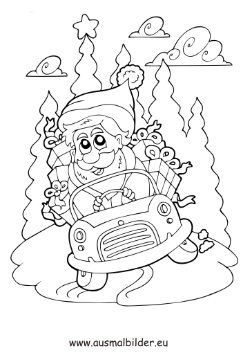 ausmalbilder weihnachtsmann mit auto  weihnachten malvorlagen