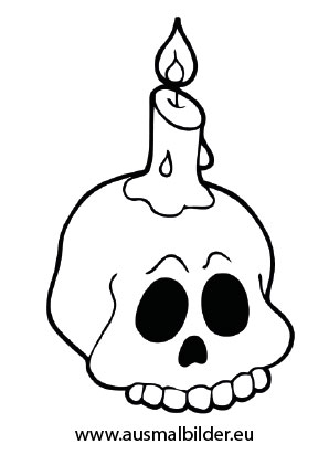 Ausmalbild Totenschädel mit Kerze