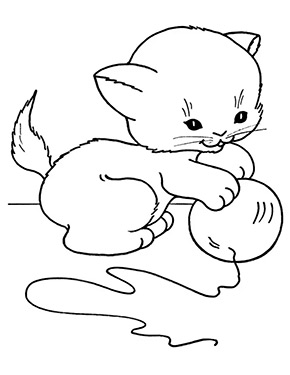 Ausmalbild Kätzchen spielt mit Ball zum Ausdrucken