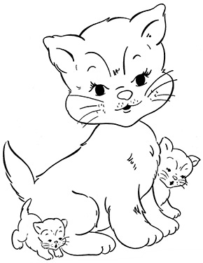 Ausmalbild Katze Mit 2 Babys Zum Ausdrucken