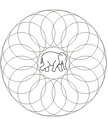 Ausmalbild Mandala mit Elefant