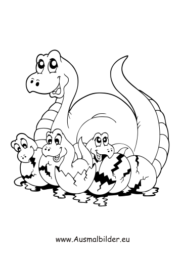 ausmalbild dino mit dinokindern zum ausdrucken