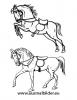 Ausmalbild Pferde mit Sättel