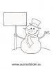 Ausmalbild Schneemann mit Schild