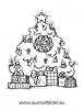 Ausmalbild Weihnachtsbaum mit Geschenken